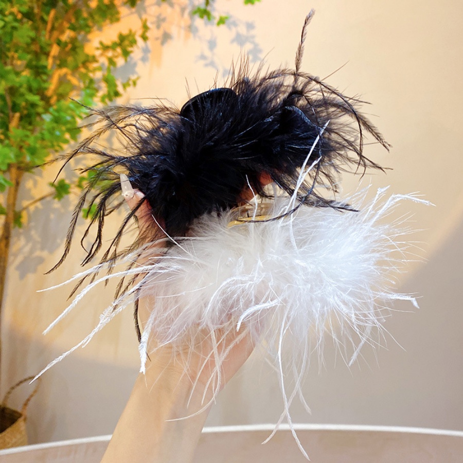 Kẹp Tóc Càng Cua Đính Lông Vũ Lớn Phong Cách Hàn Quốc Thanh Lịch Cho Nữ