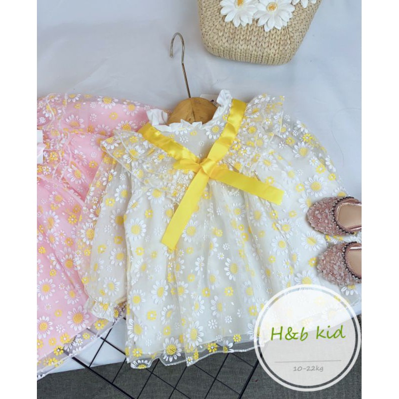 ĐẦM VÁY ĐẸP BÉ GÁI DÀI TAY HAIVANCO PHỐI REN 10 đến 22 kg mềm mại và thoáng mát dáng baby doll dễ thương đi học đi chơi