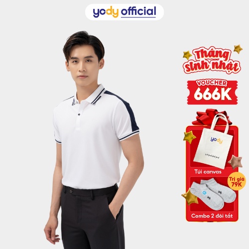 Áo polo nam thương hiệu YODY chất vải cafe phối vai phong cách thể thao -APM4239