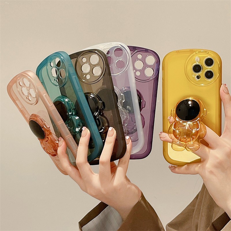 Ốp Điện Thoại Silicone Trong Suốt In Hình Phi Hành Gia Kèm Giá Đỡ Cho iPhone XS Max XR XS X 8 7 Plus