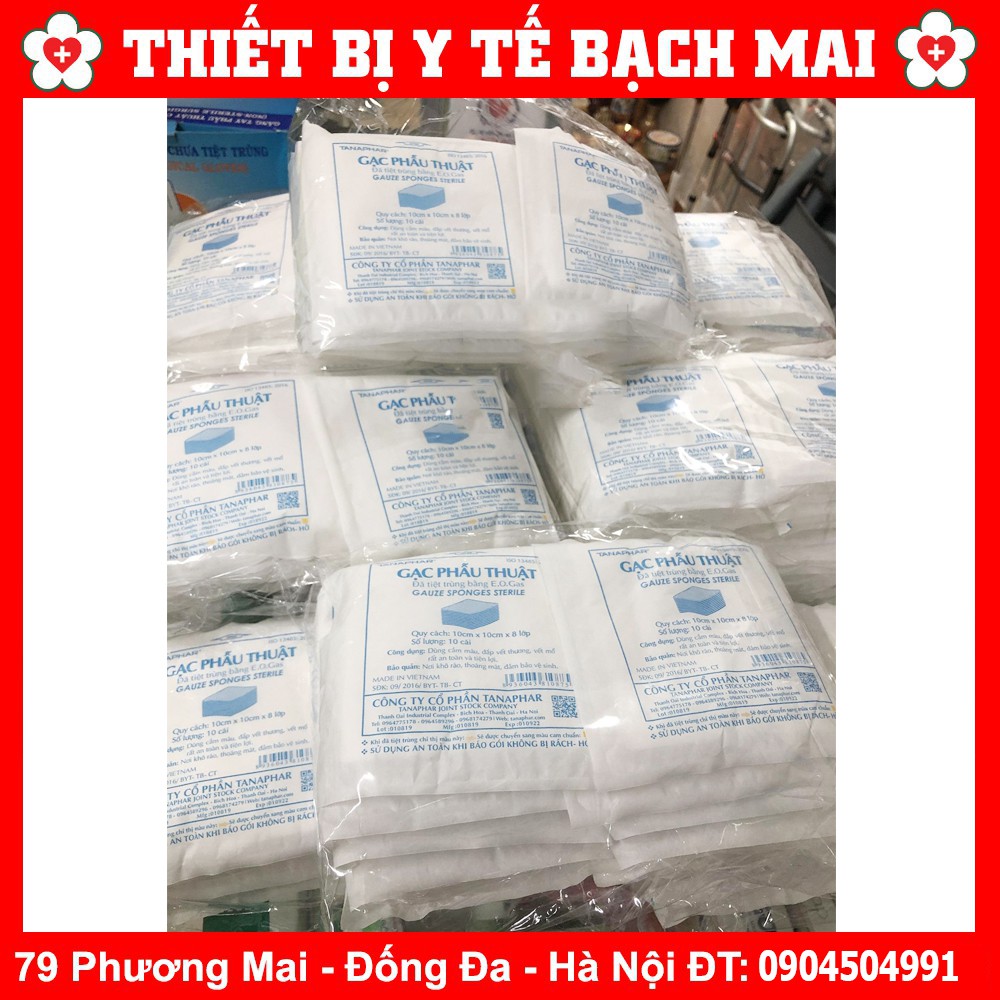 Băng Gạc Phẫu Thuật Tiệt Khuẩn Tanaphar 8 Lớp [Túi 10 Miếng]