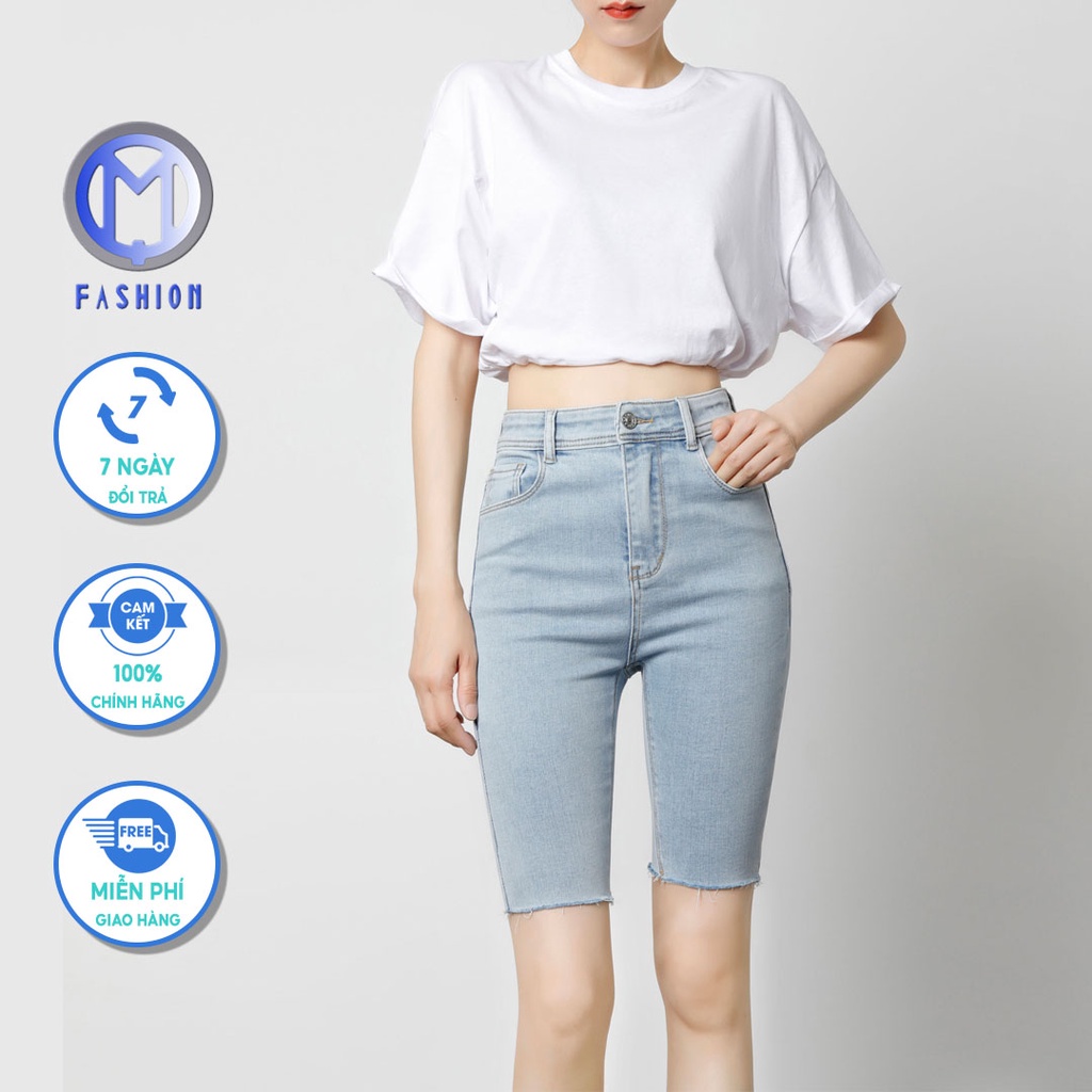 Quần short jean nữ lưng cao ôm cắt lai cá tính phong cách Hàn Quốc M Fashion SN05