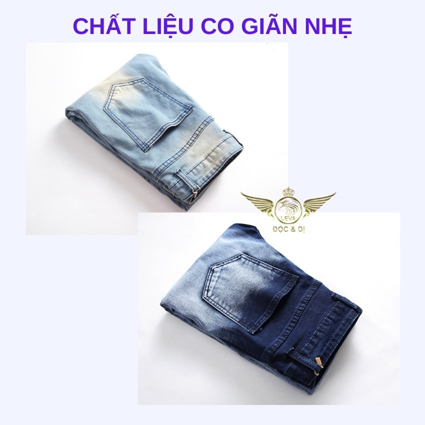 Quần jean nam rách vá gối đẹp độc lạ LEVAMEN chất liệu vải bò jeans co giãn 4 chiều rocker nhăn gối vân hình sao QJ016 | BigBuy360 - bigbuy360.vn