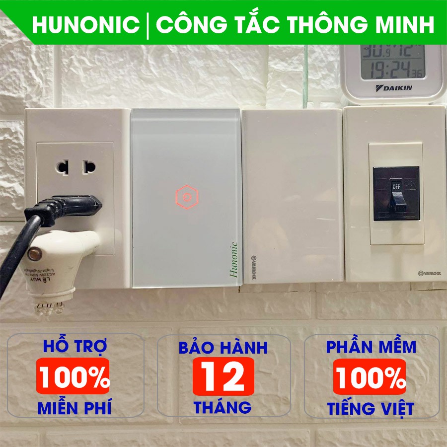 CÔNG TẮC THÔNG MINH CẢM ỨNG WIFI GIÁ RẺ HUNONIC 1 NÚT MÀU ĐEN│Điều khiển mọi thiết bị từ xa qua điện thoại và giọng nói