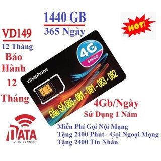 {BIG SALE} Sim 4G Vina VD149 Miễn Phí Data 4GB 1 Ngày Và Gọi 12 Tháng Không Cần Nạp Tiền