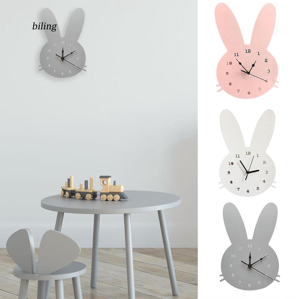 ஐﺴ❦Đồng hồ kim treo tường bằng gỗ không gây ồn hình thỏ dễ thương phong cách Bắc Âu dành cho phòng ngủ của bé
