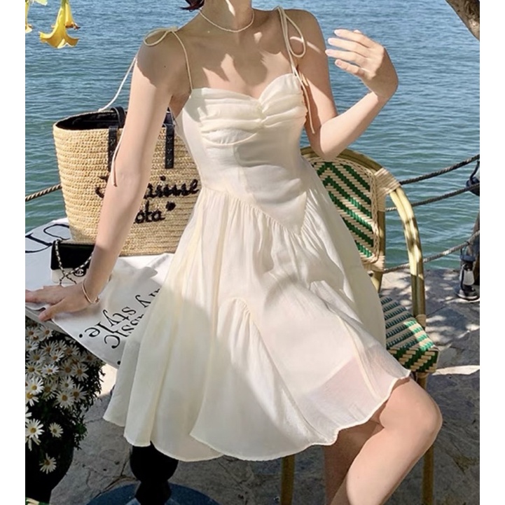 Váy 2 dây xoè dáng corset có dây nơ buộc vai