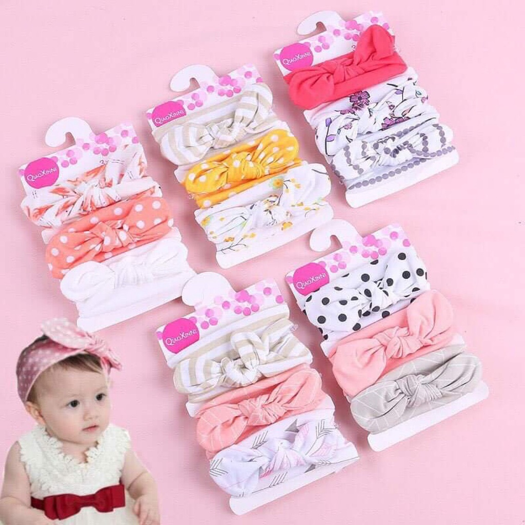Sét 3 Chiếc Turban Nơ Siêu Xinh Cho Bé gái (0-2y)