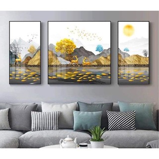 siêu sốc bộ ba tranh tráng gương cao cấp hươu cá tài lộc