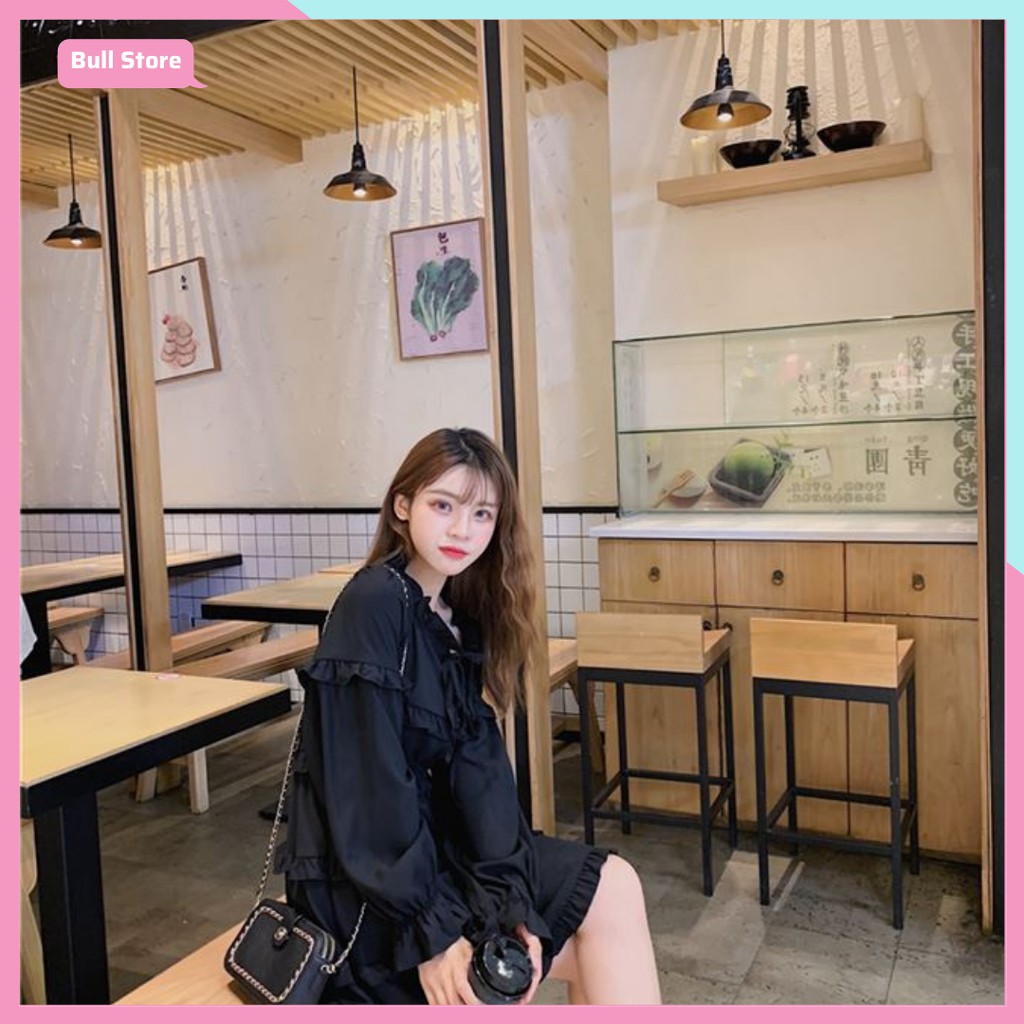 Đầm Nữ Tay Dài Buộc Nơ, Váy Công Sở Dự Tiệc Dáng Xòe Viền Tầng 66 | BigBuy360 - bigbuy360.vn