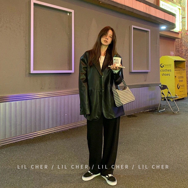 ☒✔Áo Khoác Da pu Dáng Rộng Phong Cách Hàn Quốc Thời Trang Mùa Thu Cho Nữ