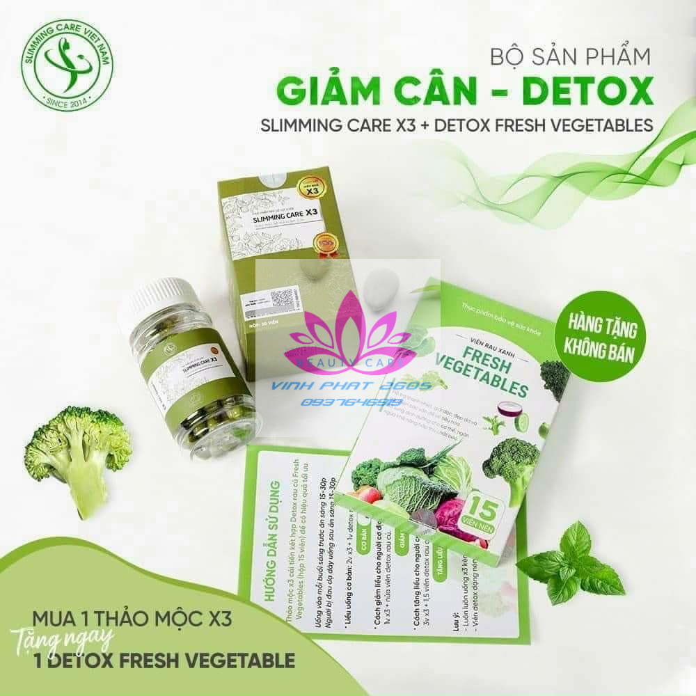 (HÀNG CHÍNH HÃNG)VIÊN UỐNG THẢO MỘC SLIMMING*CARE X3 TẶNG KÈM DETOX