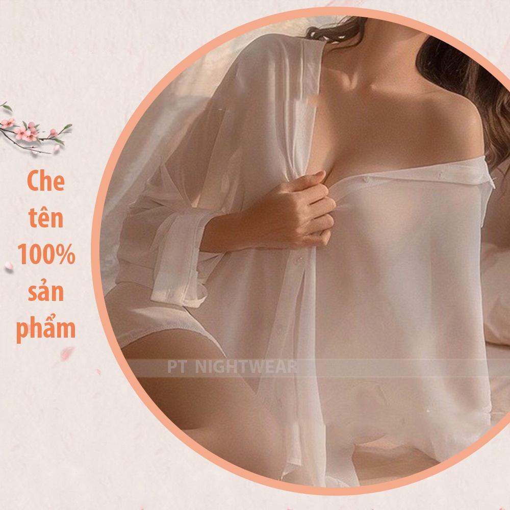 Áo sơ mi ngủ tay dài hở lưng sexy PT NIGHTWEAR kèm quần lót gợi cảm PT47 | BigBuy360 - bigbuy360.vn