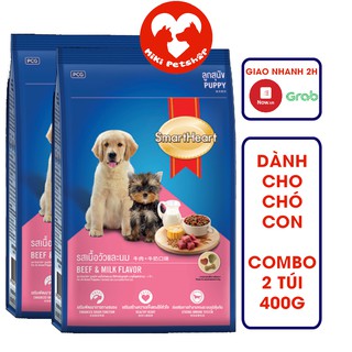 Combo 2 Túi Thức Ăn Hạt Cho Chó Con Smartheart Puppy 400g Vị Bò Và Sữa - Miki Petshop