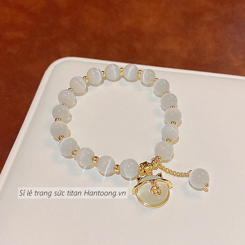 Vòng tay nữ làm bằng hạt đá mắt mèo thiết kế xinh xắn trẻ trung thời thang