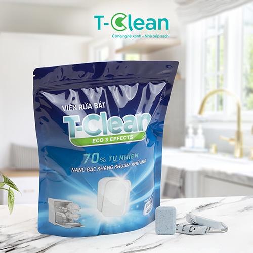 Combo 2 túi (60v) Viên Rửa Chén TClean (T-Clean) - Viên Máy Rửa Bát Nano Bạc Kháng Khuẩn, Khử Mùi