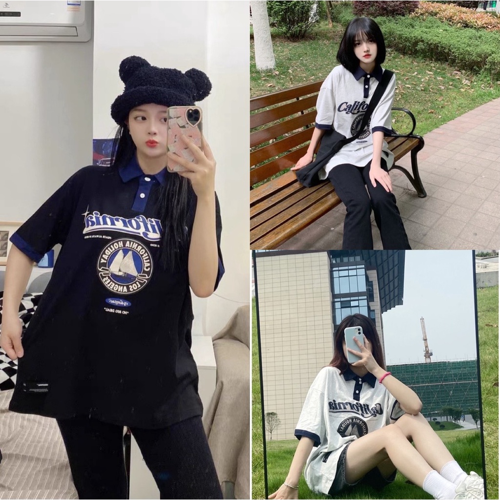 Áo polo Califronia NM Chất bo cotton hàng dầy đứng from cổ bẻ 2 màu Đen, Xám, unisex dưới 60kg