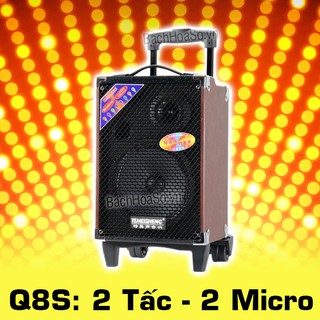 Loa kéo mini karaoke bluetooth TEMEISHENG Q8s chính hãng (2 tấc, 2 micro, thùng gỗ)