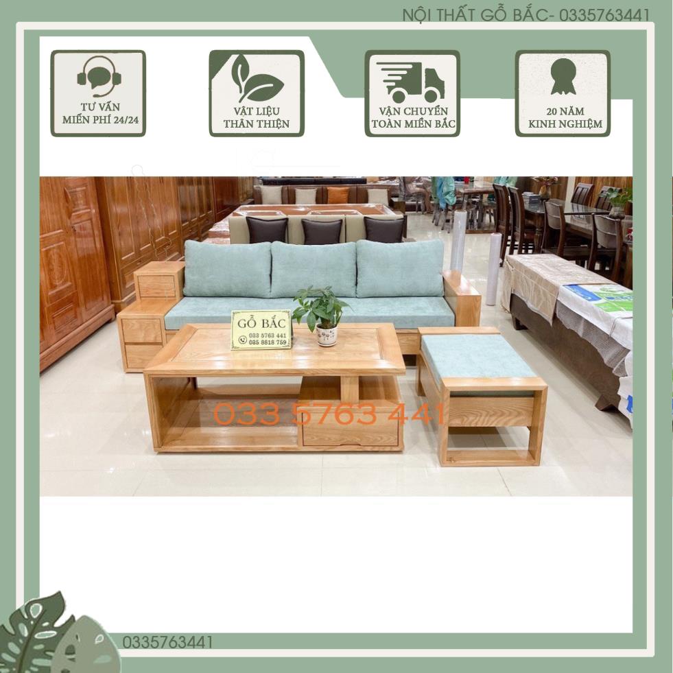Ghế sofa phòng khách nhỏ gọn 3 ngăn kéo gỗ sồi Nga 100% - bộ bàn ghế gỗ phòng khách nhỏ giá rẻ ghế dài 2m3