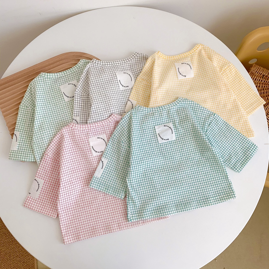 Áo Sơ Mi Tay Dài Sọc Ca Rô Vải Cotton Thời Trang Thu Đông Xinh Xắn Dành Cho Bé 3-36 Tháng Tuổi