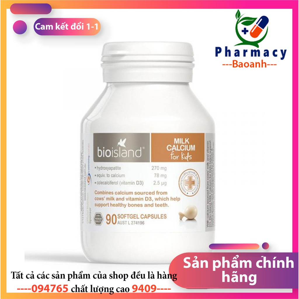 Sữa bổ sung canxi Bioisland Calcium Milk của ÚC lọ 90 viên - giúp bổ sung canxi cho trẻ, phòng ngừa còi xương