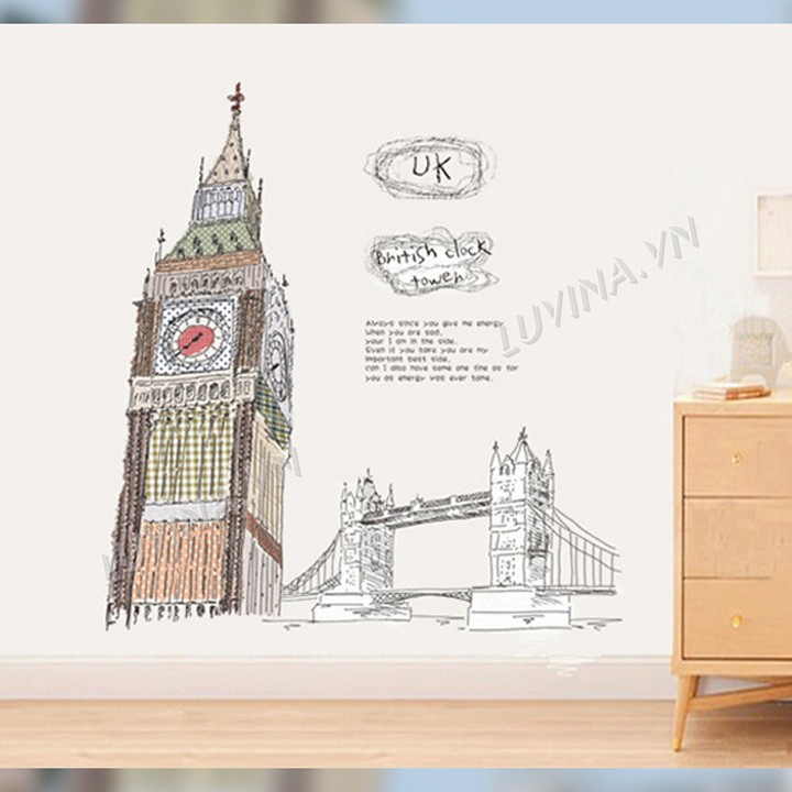 [GIÁ SIÊU TỐT]- [MUA DECAL TẶNG DECAL]-Decal trang trí phòng khách, quán cafe-Tháp đồng hồ big ben-[GIAO HÀNG NGAY]