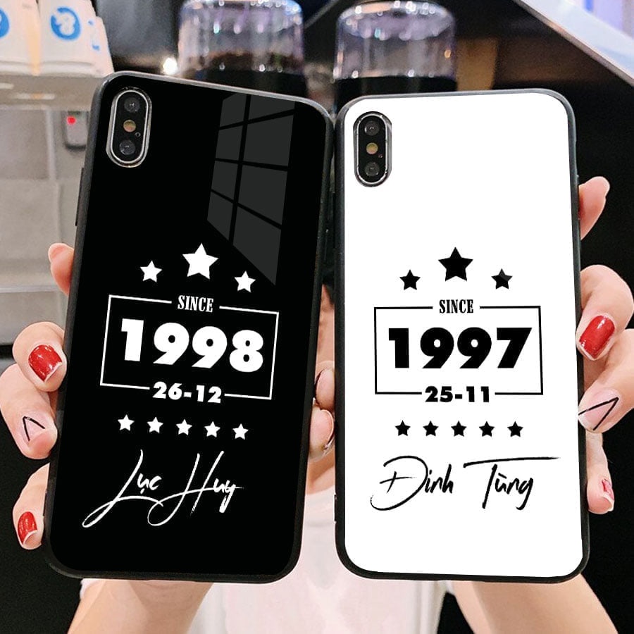 Ốp điện thoại ip 5 5s 6s xr x xsmax 6 7 8 plus 11 12 13 promax tráng gương in ngày tháng năm sinh theo yêu cầu