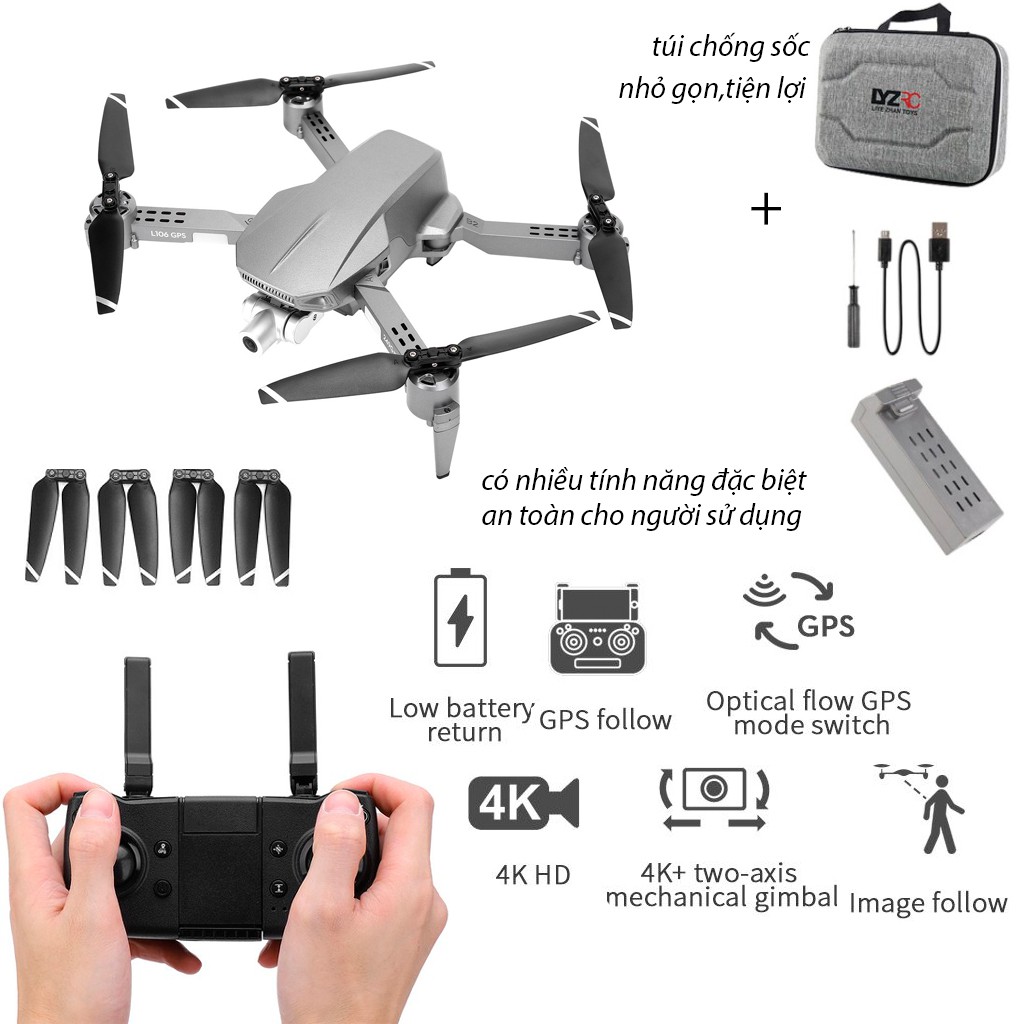 Động Cơ 3 Pha .Flycam Giá Rẻ LYZRC L106 PRO 2022 - Máy Bay Camera FPV Drone 4K - Wifi 5G - GPS -Gimbal 2 Trục