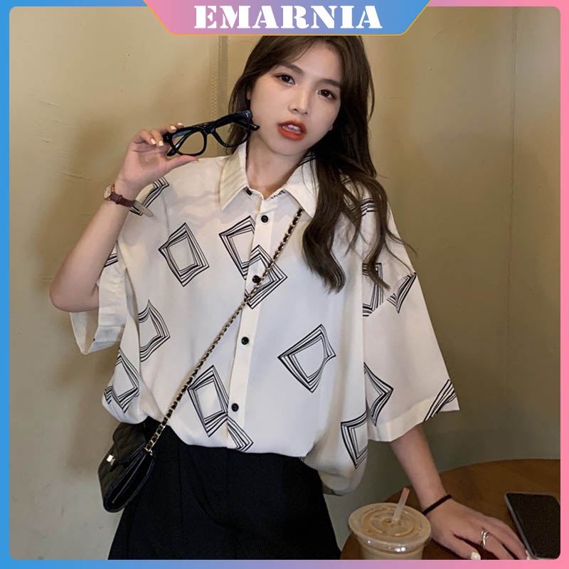 ❤️Emarnia Đào Cô Gái Mũm Mĩm Nhẹ❤️Áo Sơ Mi Tay Cánh Dơi Phong Cách Phương Tây Mẫu Mới Kích Thước Lớn L~4XL