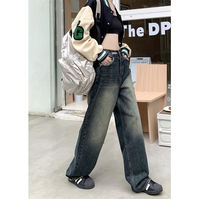 Quần Denim Dài Ống Rộng Thiết Kế Mới Năng Động Thời Trang Dành Cho Nữ