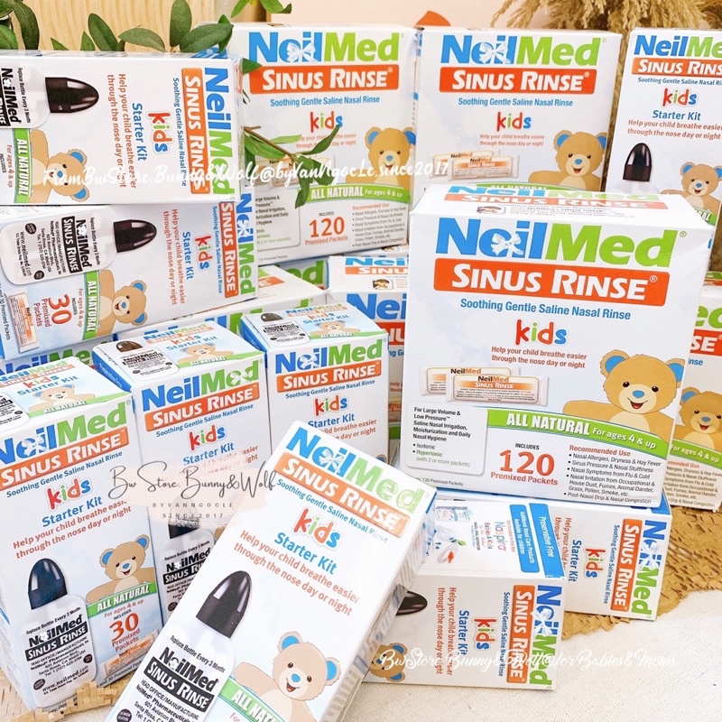 Bình Rửa Mũi Neilmed Mỹ Kèm Gói Muối Cho Bé - Hộp 30 / 120 gói
