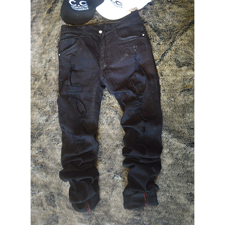 Quần Jeans nam rách full in black