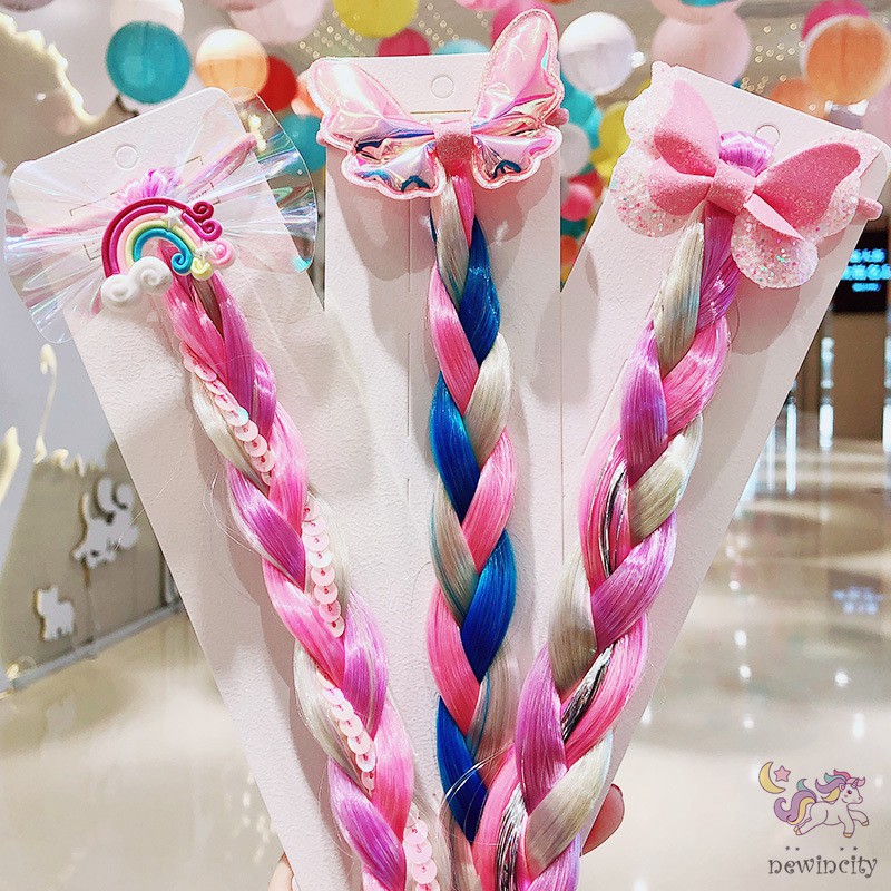 Dây buộc tóc trang trí tóc giả nhiều màu sắc thời trang cho bé gái