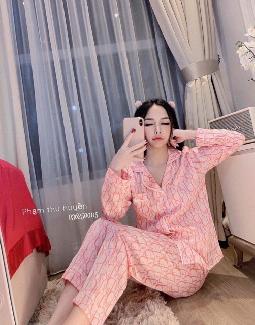 Bộ ngủ pijama lụa dài tay quần dài