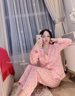 Bộ ngủ pijama lụa dài tay quần dài