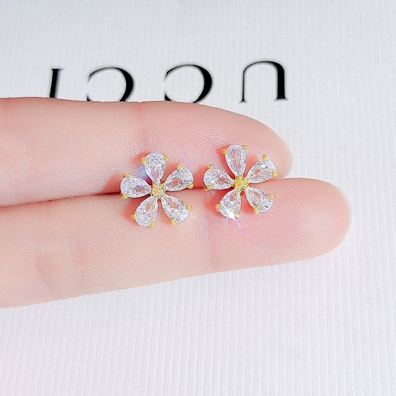 Khuyên tai JIUDUOLAN mặt bông hoa đính đá zircon sáng bóng phong cách Hàn Quốc xinh đẹp dành cho cô dâu