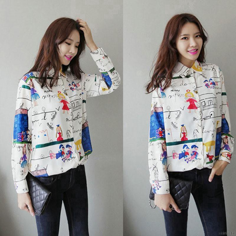 Áo Sơ Mi Nữ In Hình Hoạt Hình Thời Trang