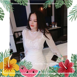 Xả lỗ 11231 áo ren lưới tay dài xả lỗ