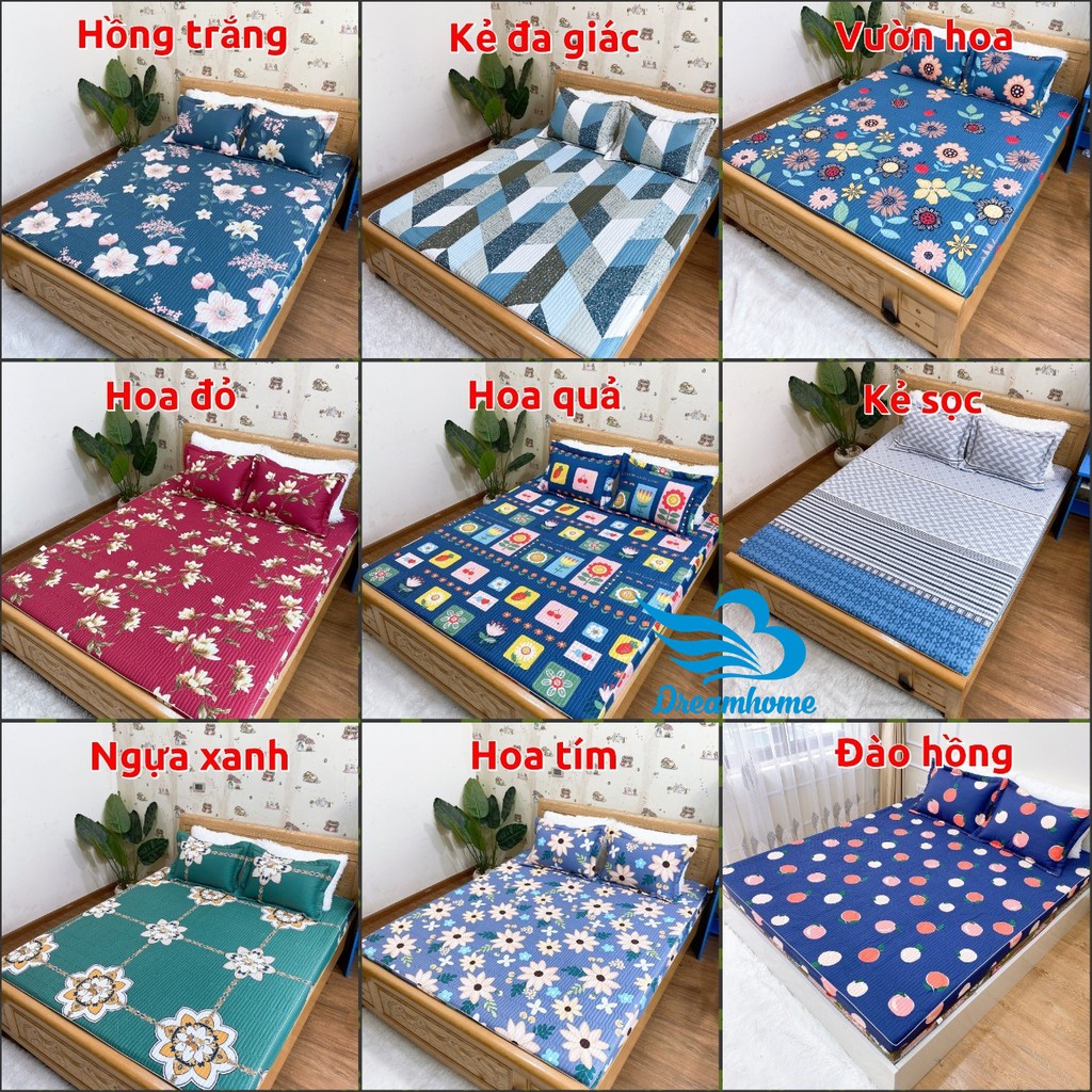 Bộ ga gối cotton 100% cao cấp, ga chun trần bông đủ kích thước nệm Dreamhome