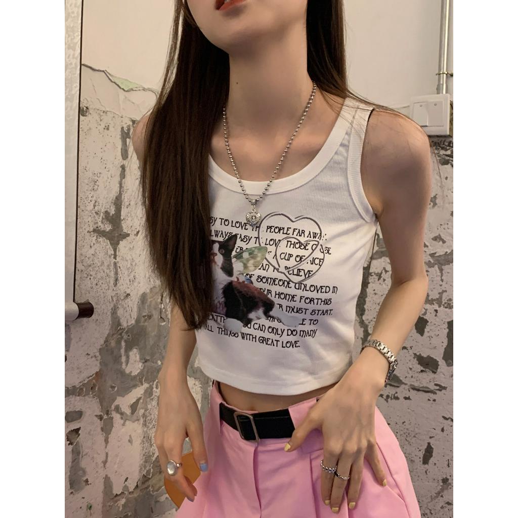 64018 Áo Yếm Mỏng Vừa Vặn In Hình Mèo