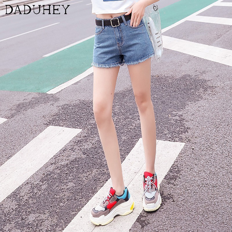 Quần short denim mỏng cạp cao ống rộng nóng bỏng mùa hè 2022
