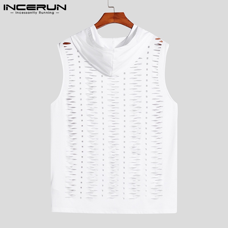 INCERUN Áo Thun Ba Lỗ Có Mũ Trùm Thời Trang Mùa Hè Thoải Mái Cho Nam