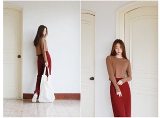 Áo Croptop dài tay dáng thụng Basic cổ tròn - By Sugargalz