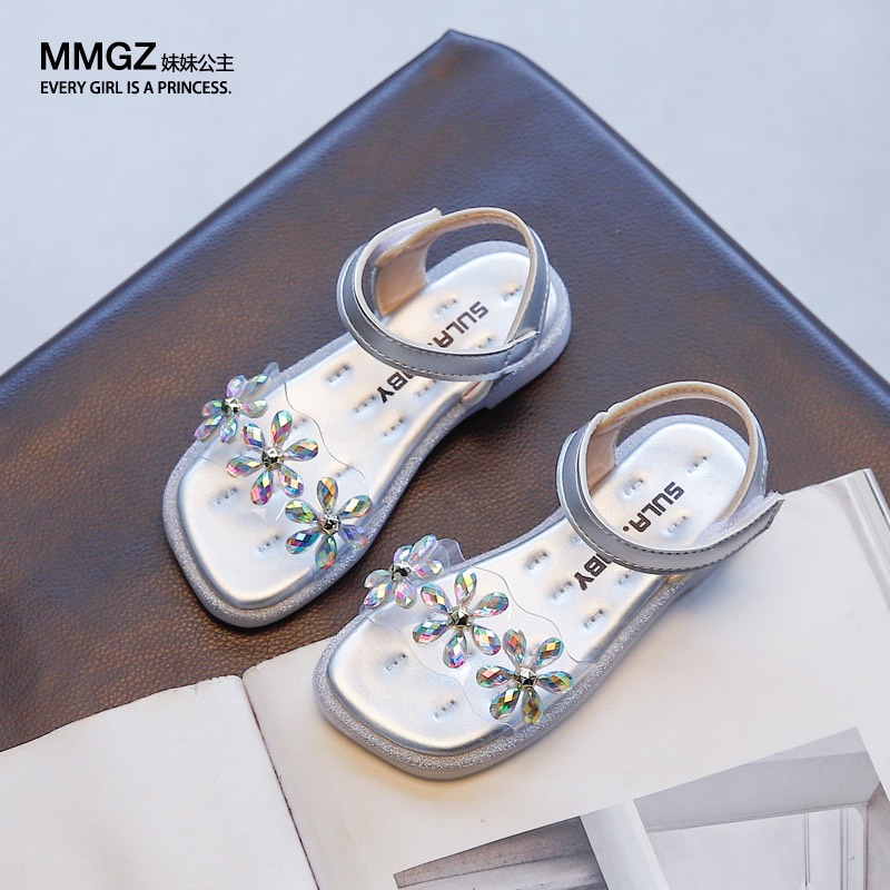 sandal bé gái - dép quai hậu bé gái quai trong đính hoa nhỏ đế êm, chống trượt 2021 - 166