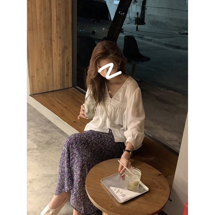 áo babydoll kaca tiểu thư tay dài cổ V A 203 freeship 1hittop | BigBuy360 - bigbuy360.vn