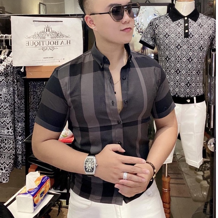 Áo sơ mi Nam Nữ 🌵ĐỦ SIZE M - XL🌵 Áo sơ mi cộc tay kẻ phối 2 màu logo thêu ngựa Burberry 1856, chuẩn form, trẻ trung, lịc