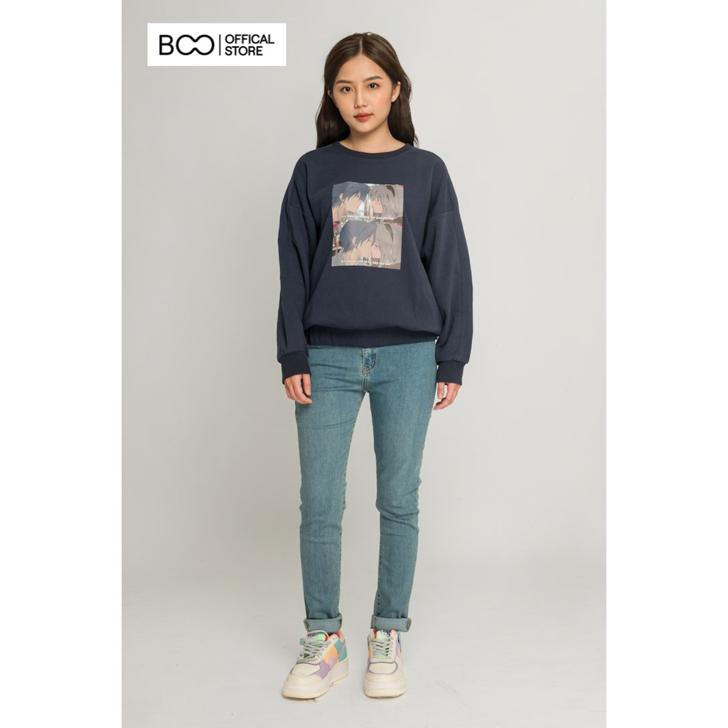 Áo Sweatshirt Nỉ Da Cá Không Mũ Nữ BOO Dáng Oversize In Hình Manga Cute Đáng Yêu\ Màu Xanh | BigBuy360 - bigbuy360.vn