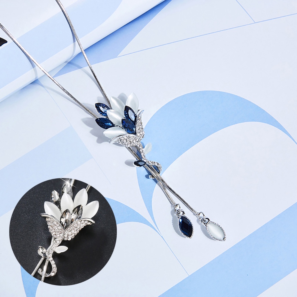 Dây chuyền dài mặt hình bông hoa phối đá nhân tạo đẹp mắt cho nữ