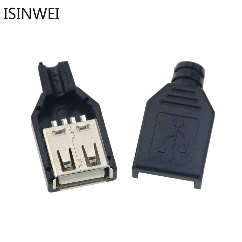 Bộ 10 đầu chuyển đổi đầu cắm type A sang cổng cắm USB 4pin với vỏ bọc nhựa màu đen DIY