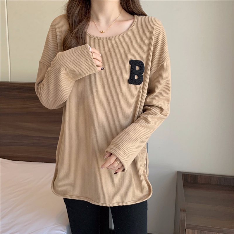 Áo thun SUXI tay dài cổ tròn màu trơn dáng rộng thời trang mùa thu mới cho nữ